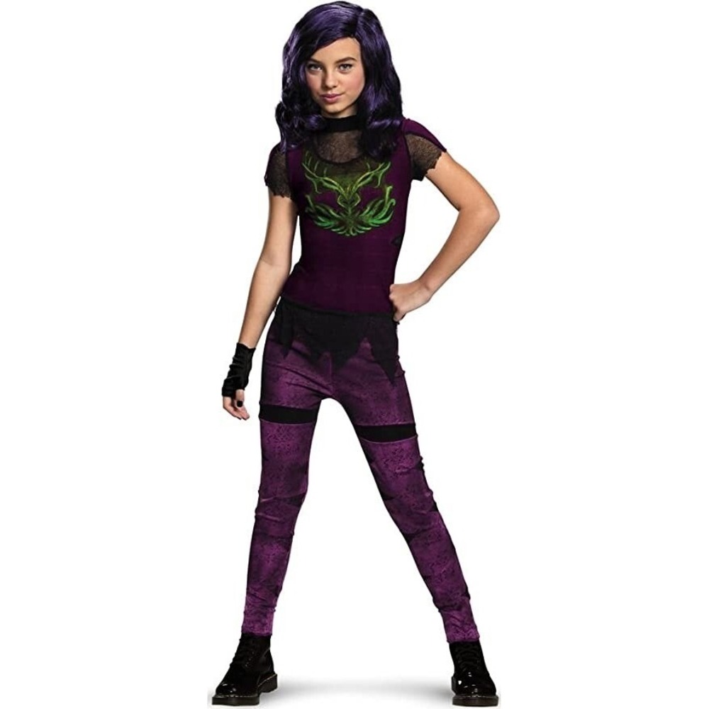 Mal Descendants Girls Costume Halloween Kids 10-12 Purple Bundle Top Pants Wig